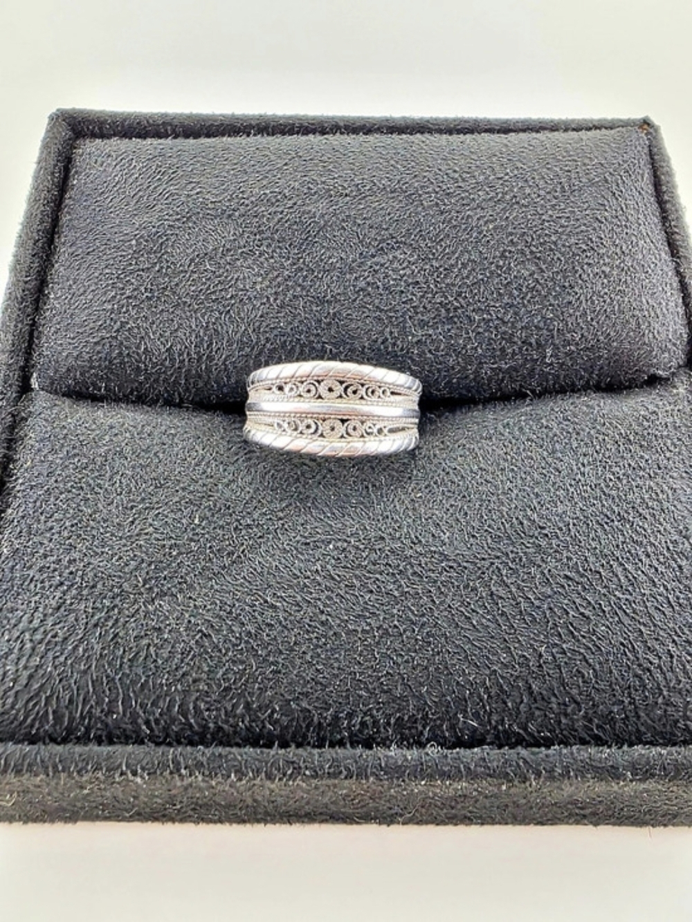 ✨ Vintage Sterling Silver 925 Filigree Cable Band Ring – Adjustable ✨